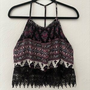 Boho Patterned Women's Tank Top | Lace Detailing, Crop Top, Festival